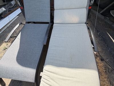 Outdoor Lounge Chairs Set of 2 with Cushion - Gray Adjustable Pool Loungers
