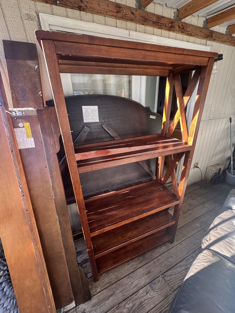 Wooden Bookshelf Shelving Unit with X-Brace Design