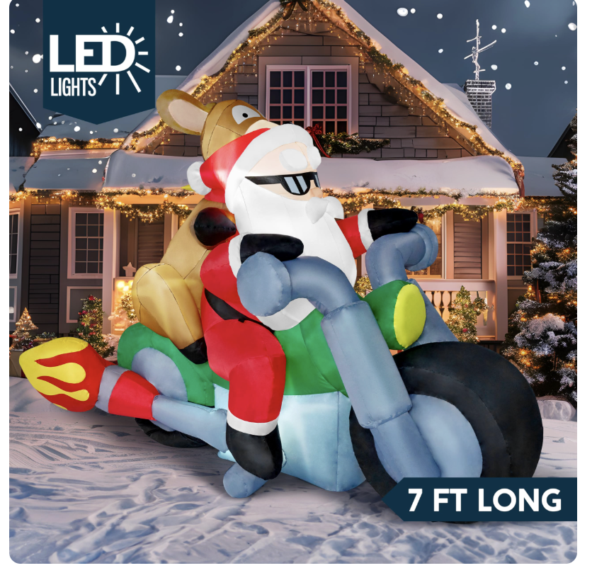 Santa Riding Motorcycle Inflatable Blow up Yard Decoration Christmas Party