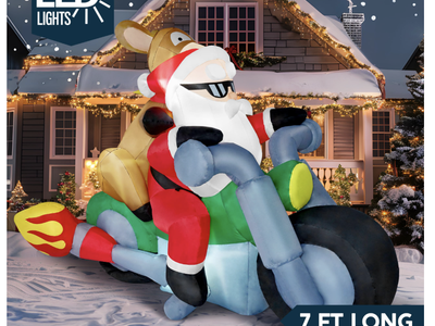 Santa Riding Motorcycle Inflatable Blow up Yard Decoration Christmas Party