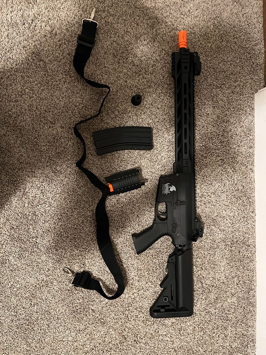 Lancer Tactical LT-15 M4 Airsoft Rifle AEG - Black, w/ Magazine, Sling, Foregrip
