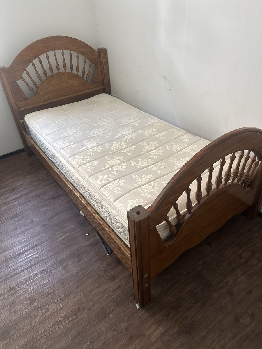 Wooden Twin Bed Frame with Headboard, Footboard, and Mattress