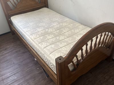 Wooden Twin Bed Frame with Headboard, Footboard, and Mattress