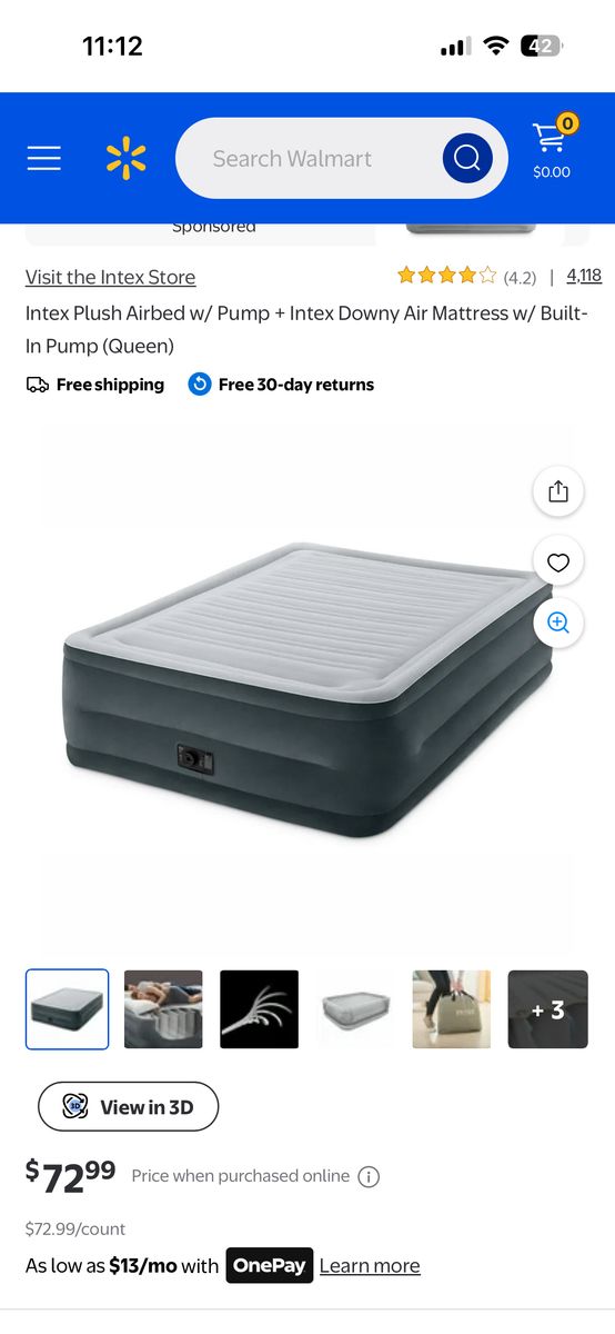 Intex Airbed With Build In Pump
