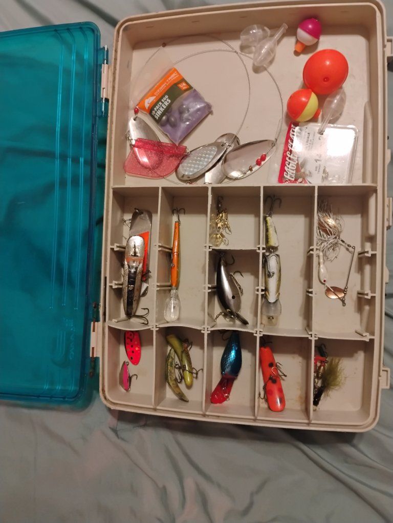 vintage Plano Tackle Box, lures & gear
