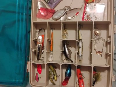 vintage Plano Tackle Box, lures & gear