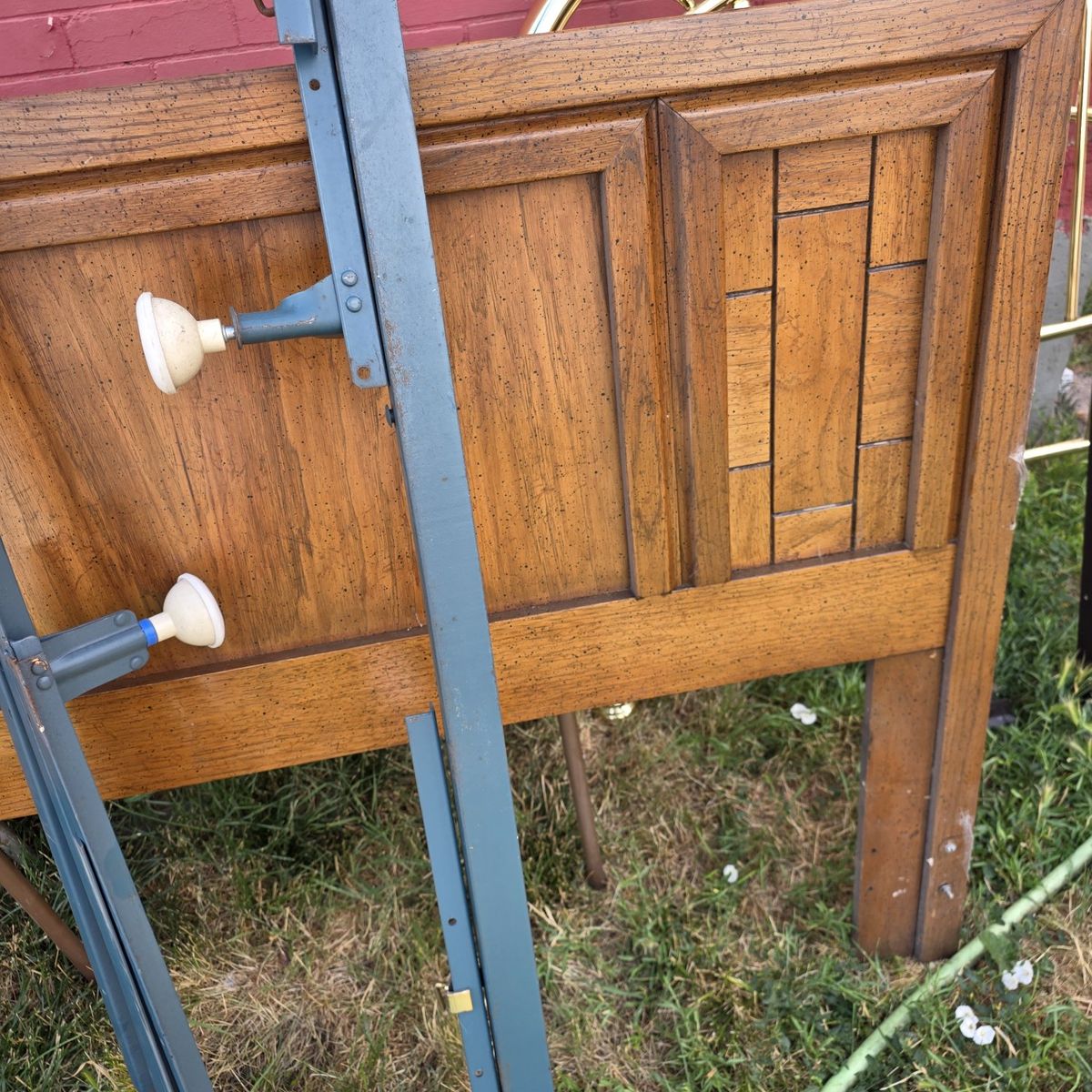 Full size - Vintage Wooden Headboard with Metal Bed Frame Rails