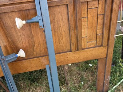 Full size - Vintage Wooden Headboard with Metal Bed Frame Rails