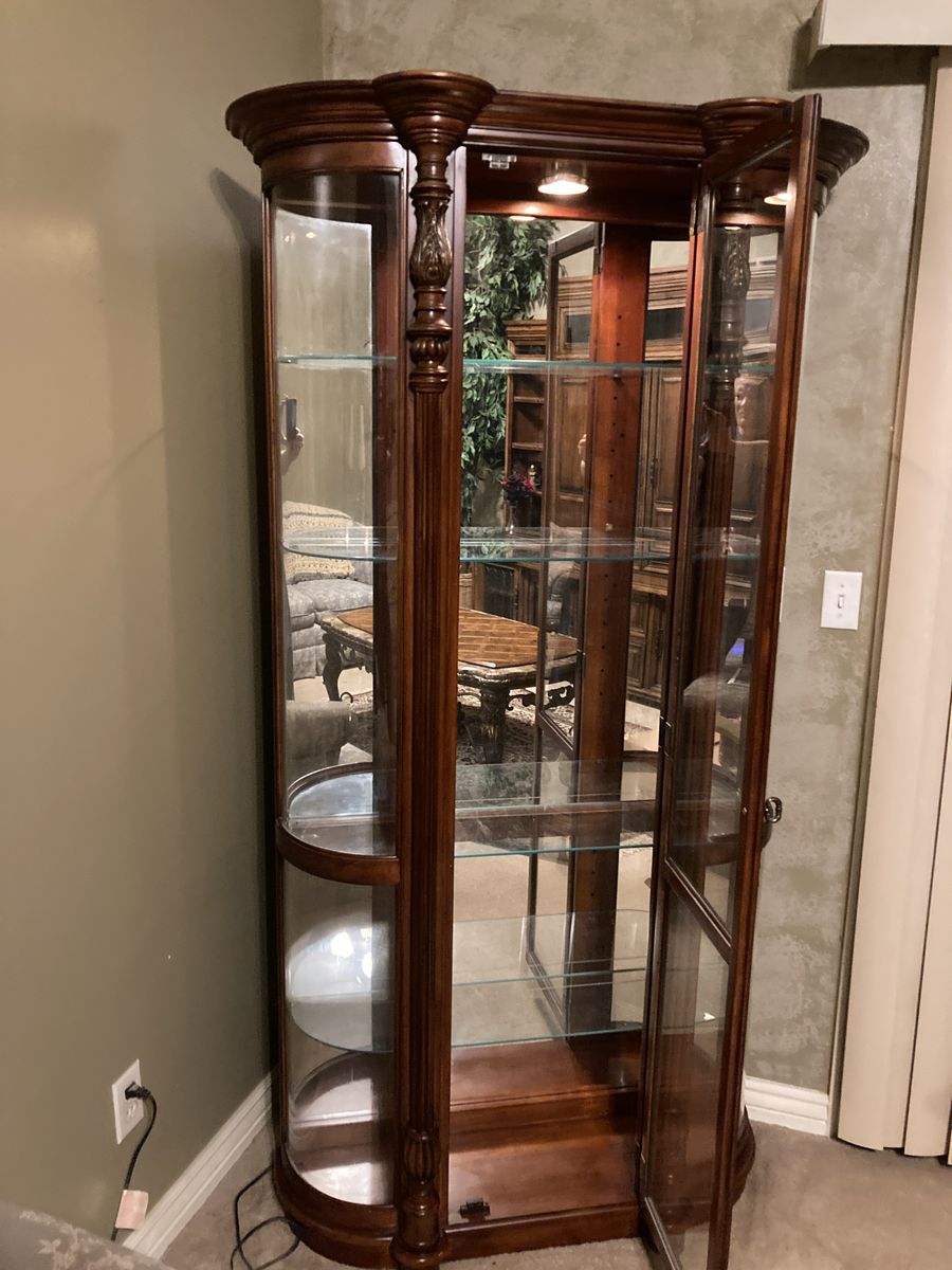 Pulaski Empire Style Cherry Wood Curio Display Cabinet With Interior Lighting