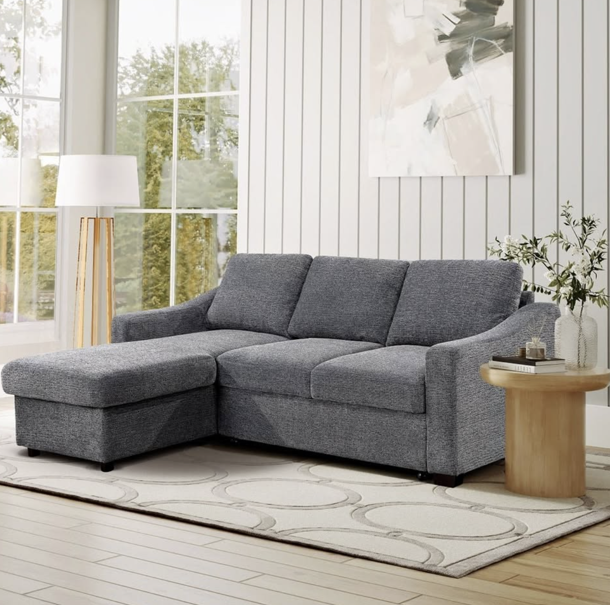 Coddle Aria Fabric Sleeper Sofa with Reversible Chaise and Storage, Gray