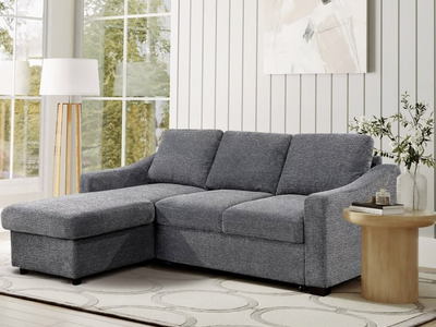 Coddle Aria Fabric Sleeper Sofa with Reversible Chaise and Storage, Gray