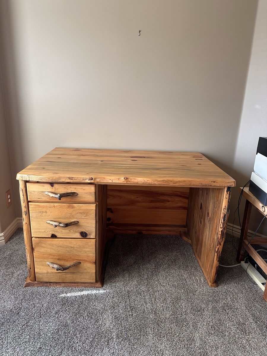 Stunning Rustic Live-Edge Wooden Desk with Branch Handles