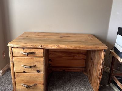 Stunning Rustic Live-Edge Wooden Desk with Branch Handles