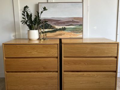 Set of 2 Short Deep 3-Drawer Oak Dressers