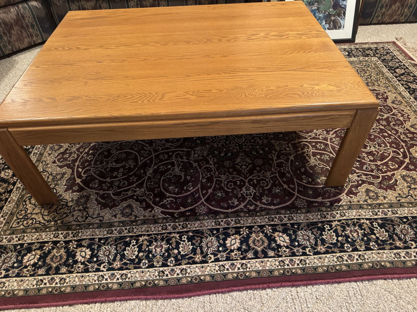 Oak coffee table, end tables
