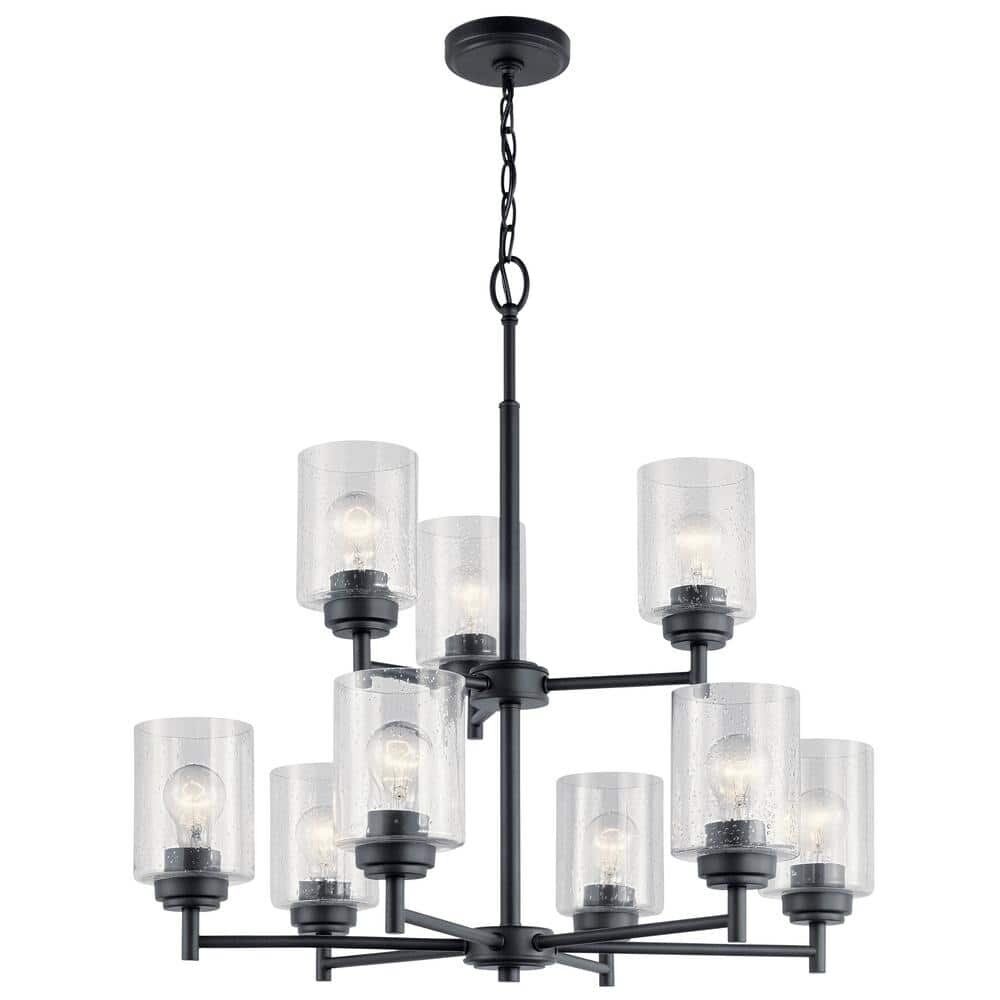 9-Light 2-Tier Hanging Chandelier 30" Dining Room