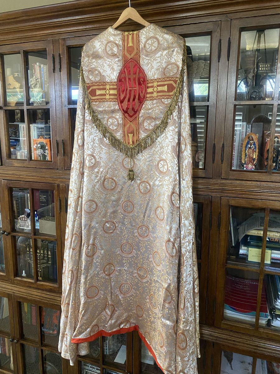 Vintage Pre-Vatican II Roman Catholic Cope - Chi-Rho Damask (1930s-1950s)