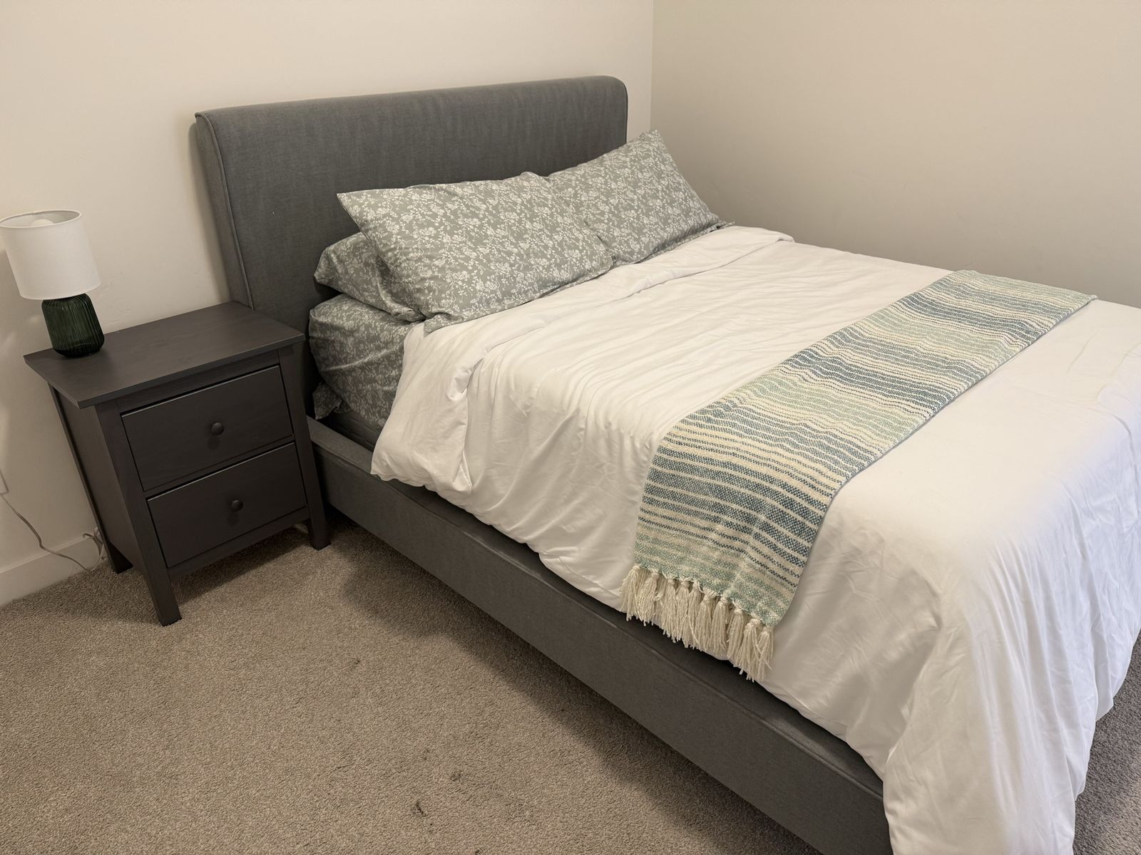Full-Size Platform Bed Frame with Upholstered Headboard - Gray Fabric Finish