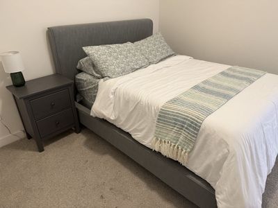 Full-Size Platform Bed Frame with Upholstered Headboard - Gray Fabric Finish
