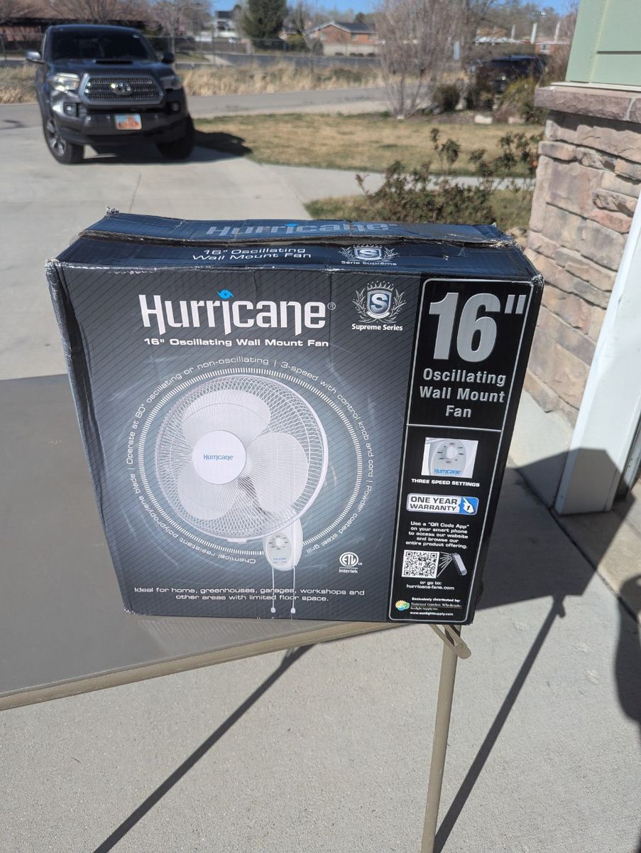 Hurricane 16" Oscillating Wall Mount Fan – Supreme Series – New in Box