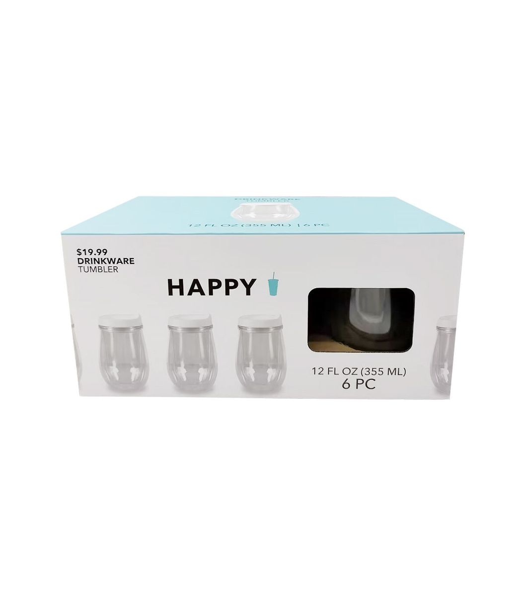 Free Delivery 96 12oz Clear Plastic Wine Tumblers With Lids  in 6pks by Happy