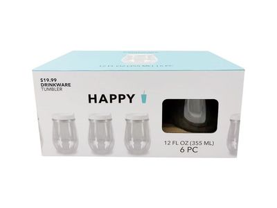 Free Delivery 96 12oz Clear Plastic Wine Tumblers With Lids in 6pks by Happy