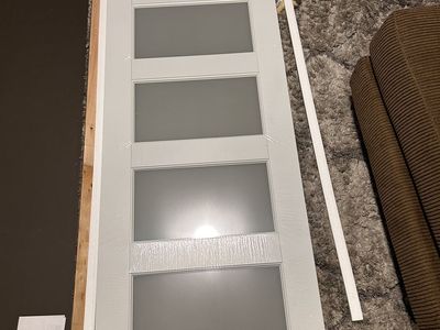 28 in. x 80 in. Solid Core 5-Lite Tempered Frosted Glass White Primed MDF Interior Door Slab