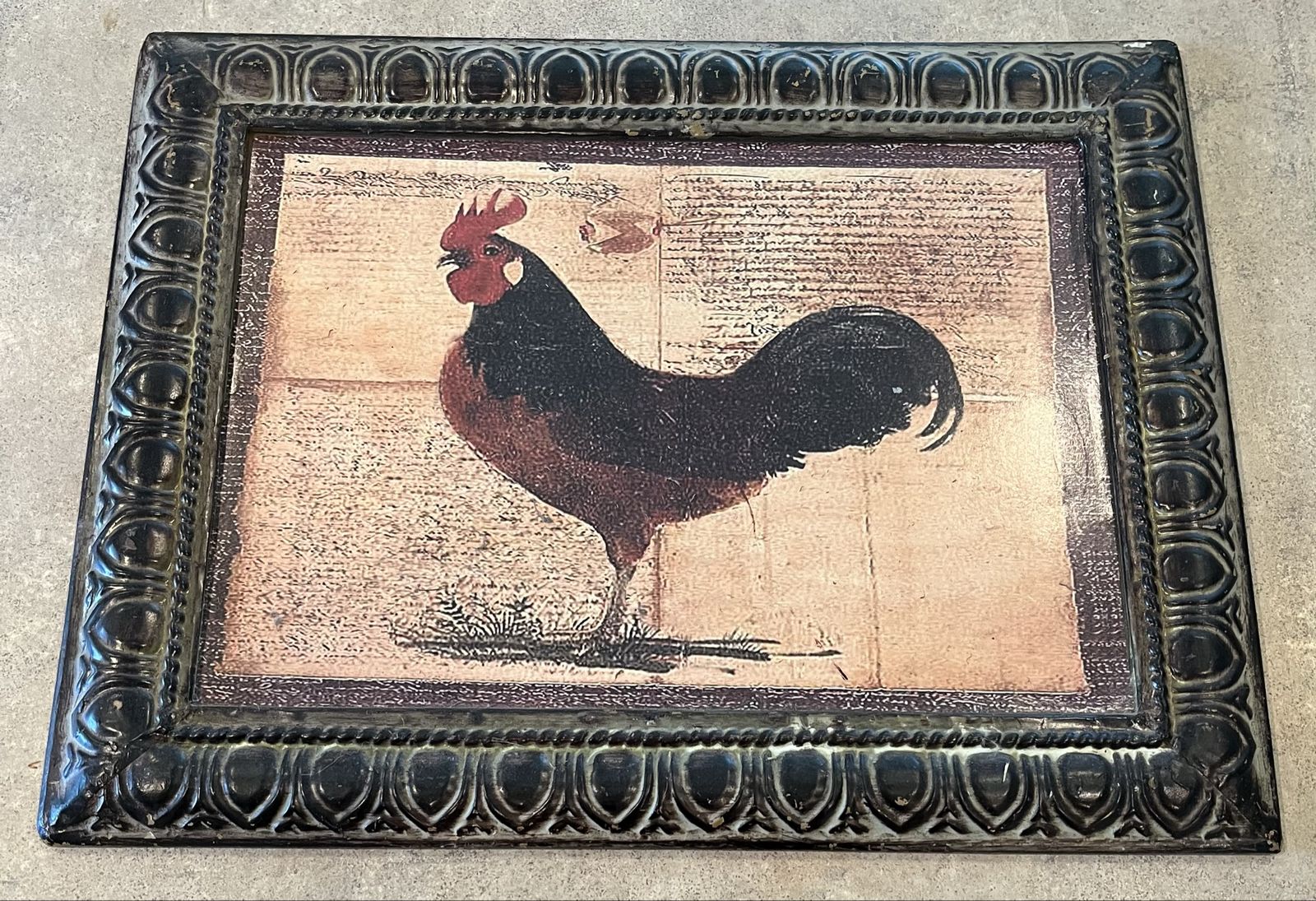 Rustic Rooster Wall Art Decor Print metal Framed 17" x 21"