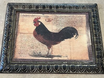 Rustic Rooster Wall Art Decor Print metal Framed 17" x 21"