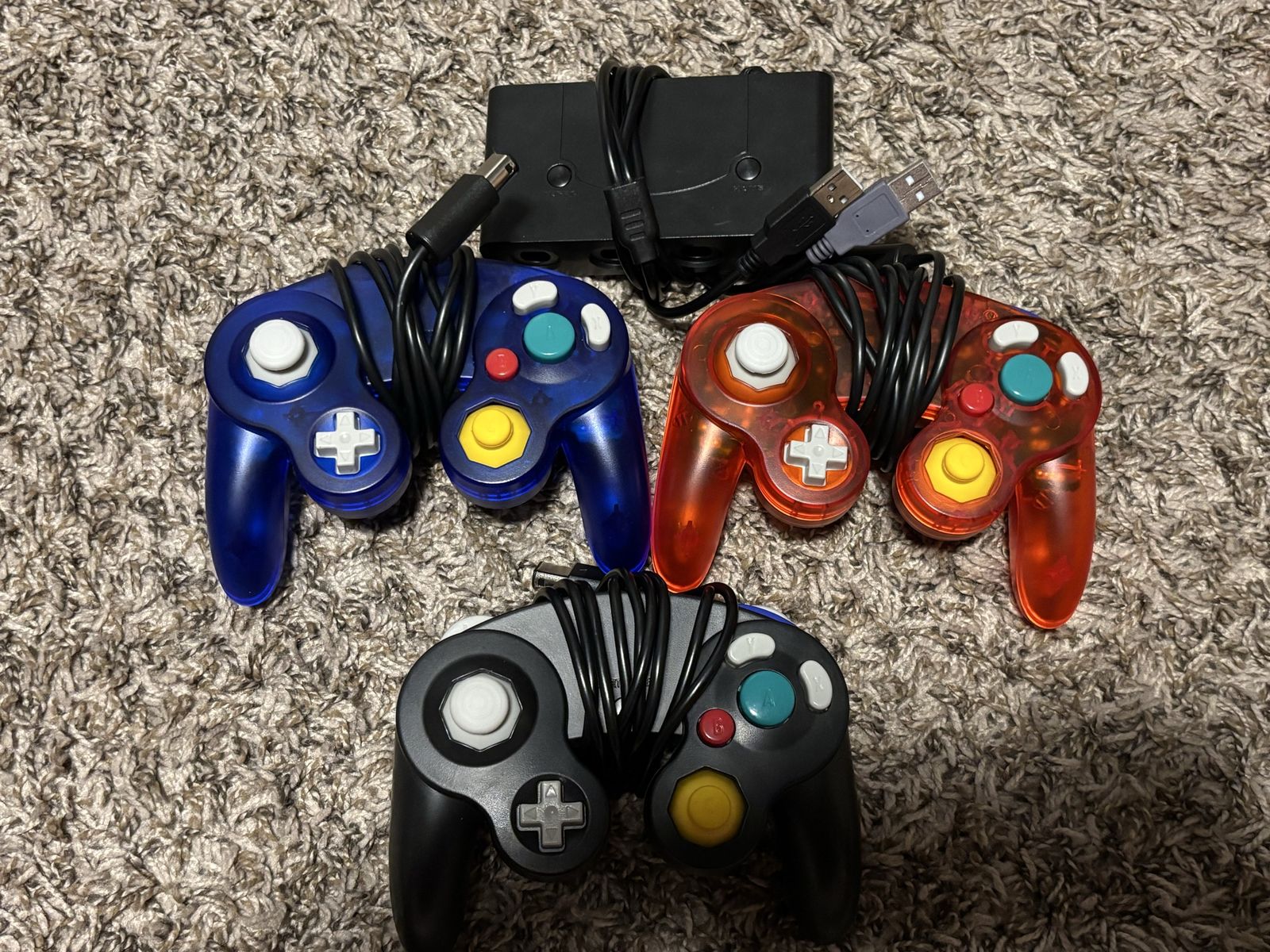 GameCube Style Controllers Bundle of 3 with USB Adapter Blue Red Black