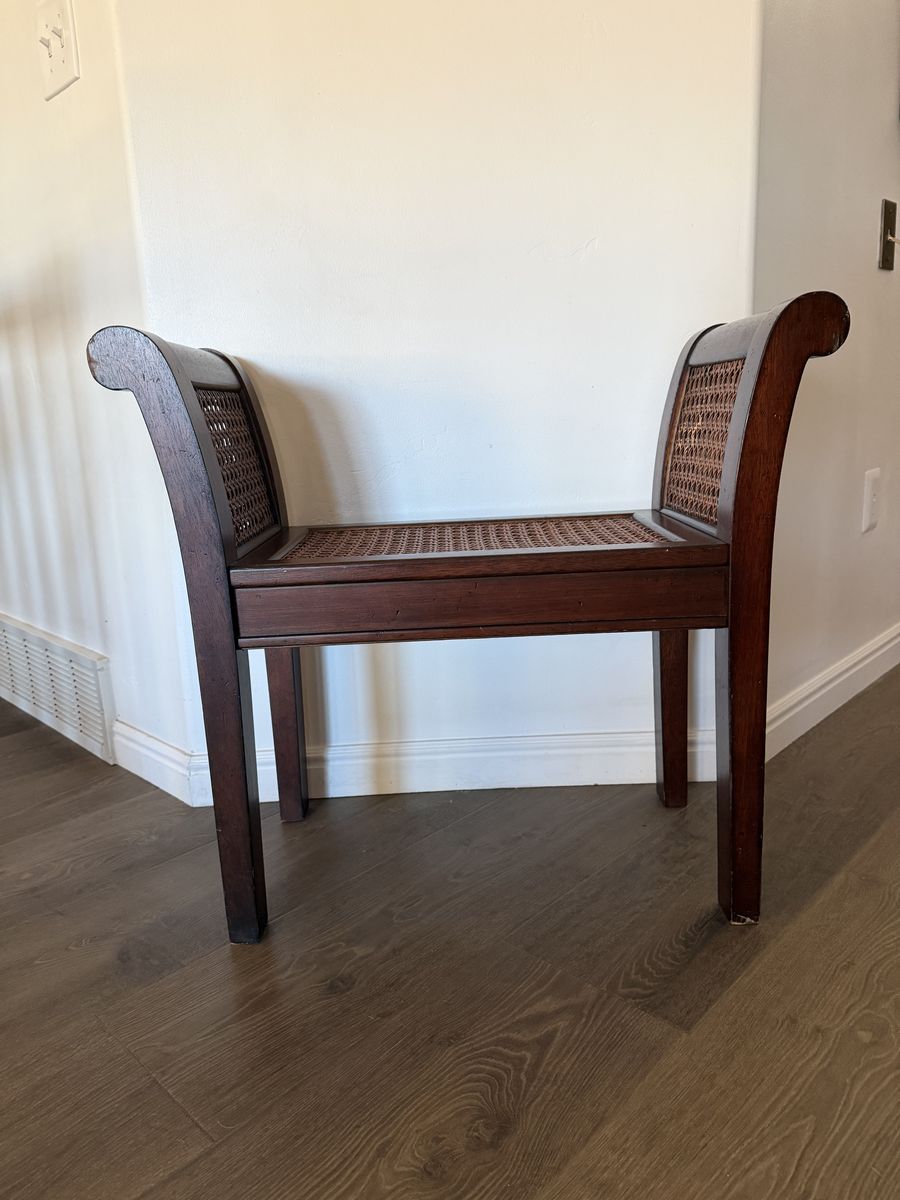 Vintage Cane Solid Wood Bench