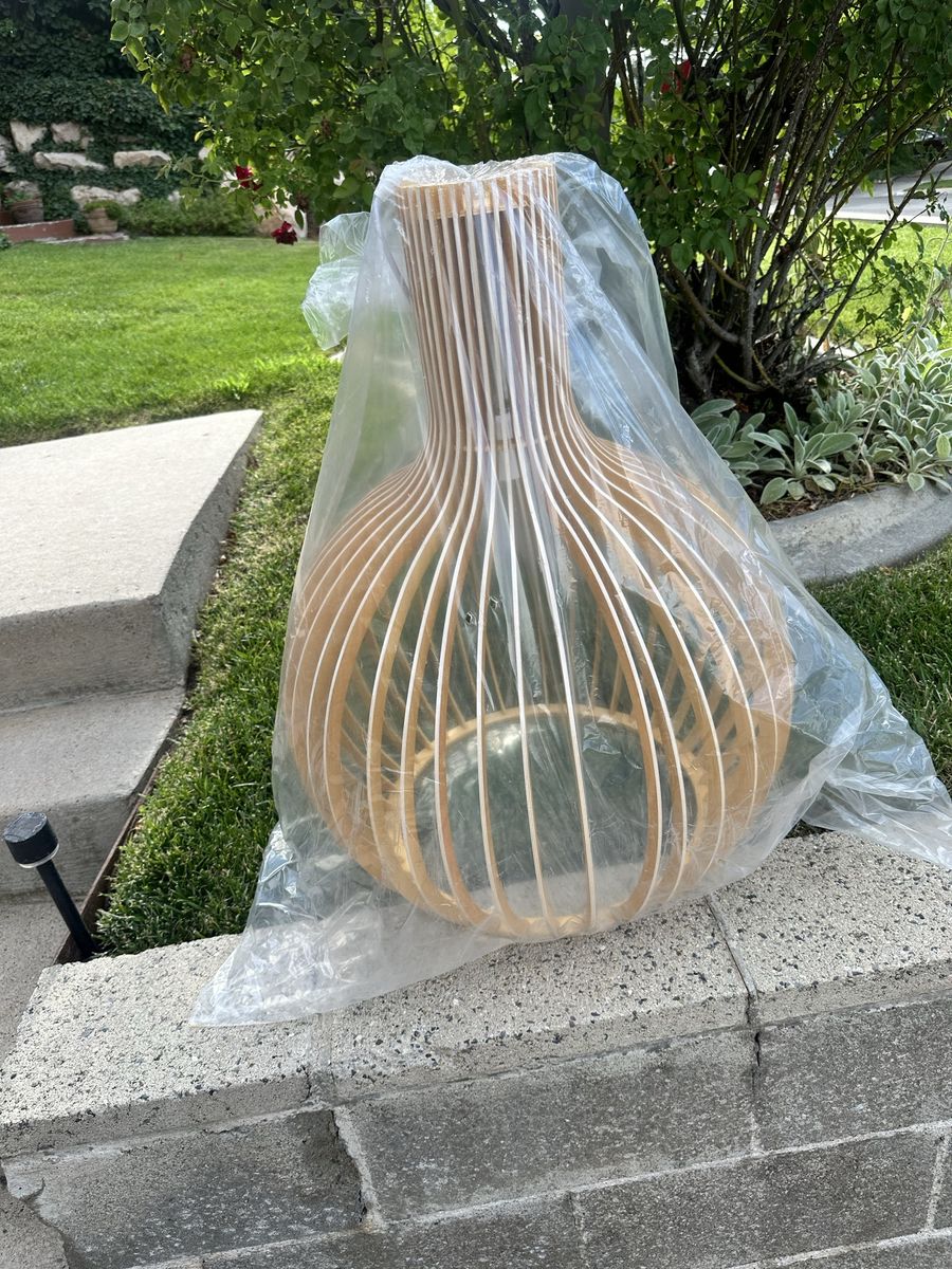 Wood Slat Pendant Light Fixture - Modern, Unused Lighting Decor 29” from top to bottom.