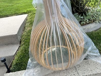 Wood Slat Pendant Light Fixture - Modern, Unused Lighting Decor 29” from top to bottom.