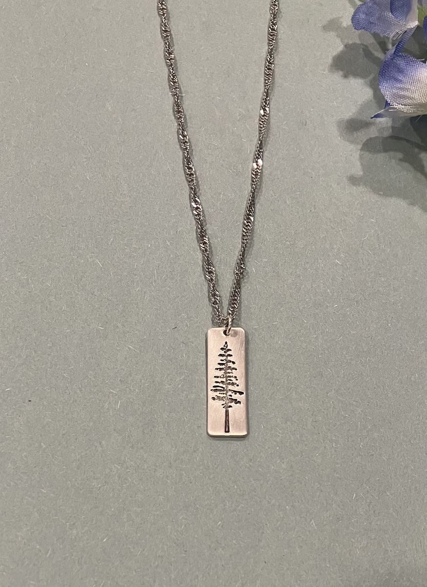 Silver Pine Tree Pendant Necklace