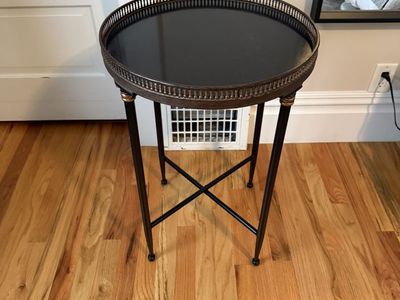 black side tables with black stone top and gold frame