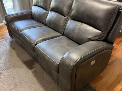Two Gray Leather Power Reclining Sofas