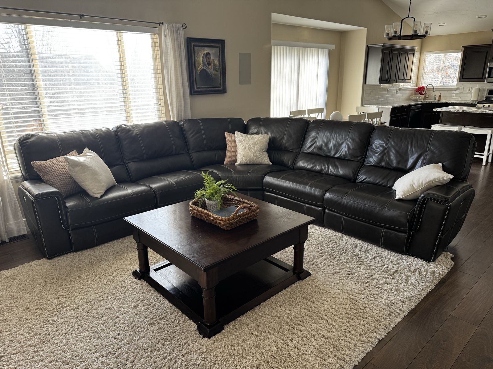 Dark Brown Leather Reclining L-Shape Sectional Sofa