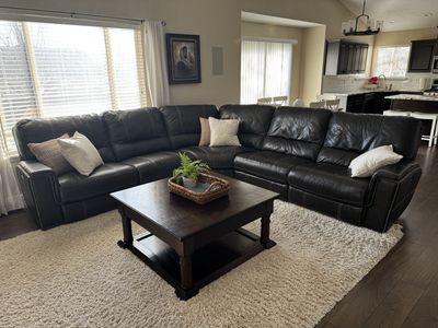 Dark Brown Leather Reclining L-Shape Sectional Sofa