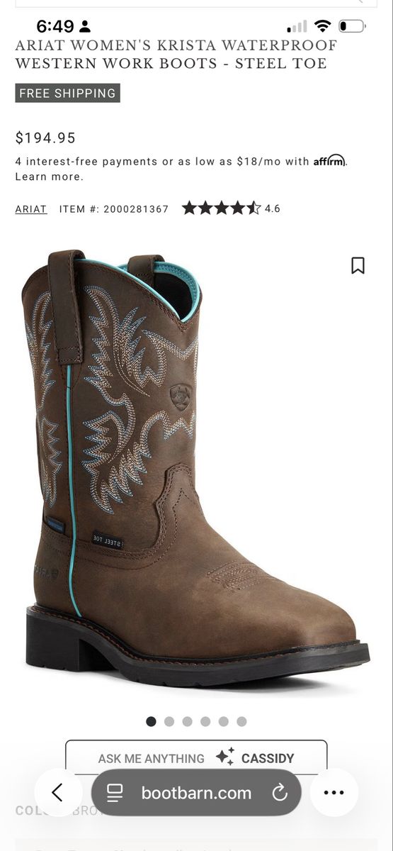 Ariat Women's Krista Steel Toe Waterproof Western Work Boots Size 10 C