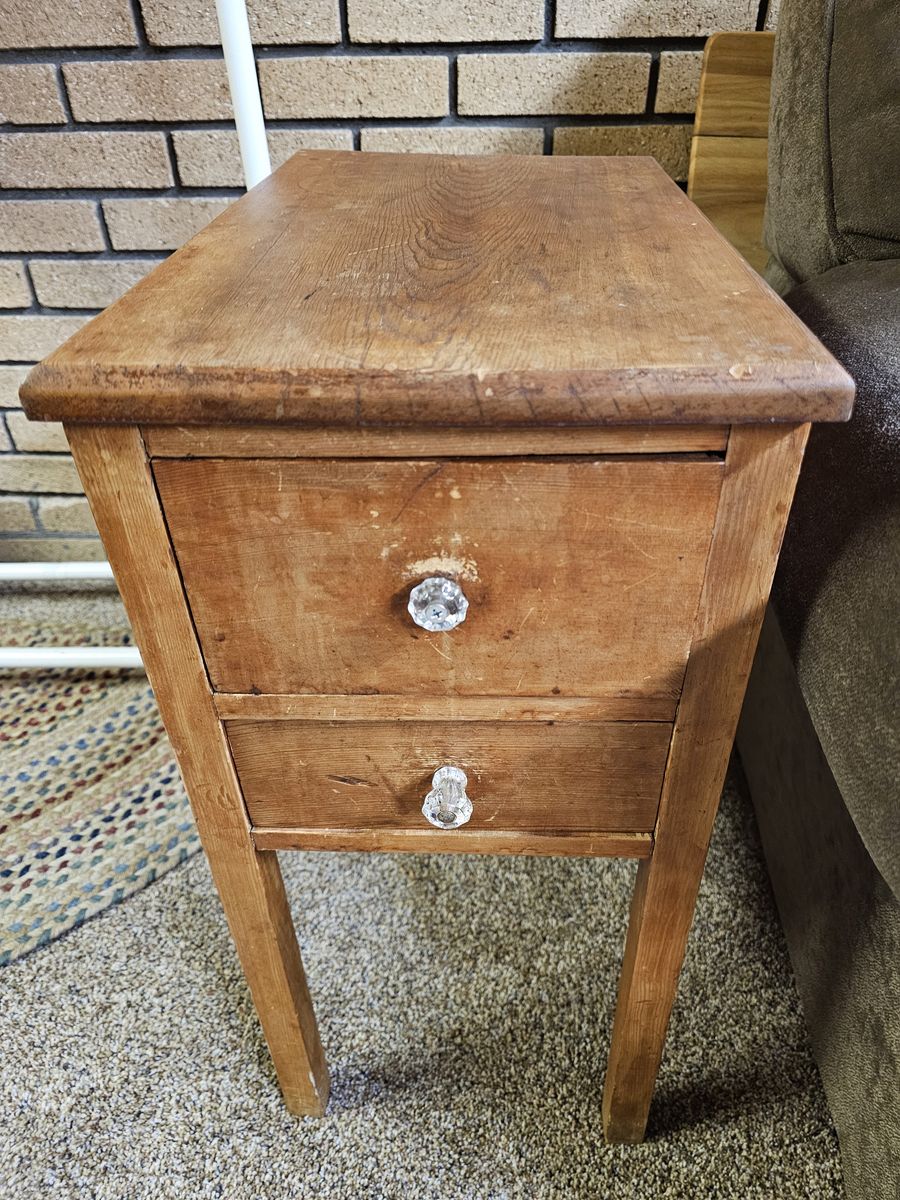 Vintage 2-Drawer Wood Side Table – Farmhouse Style
