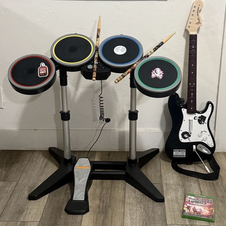 ROCK BAND 4 drum set for XBOX ONE with 1 guitar and 1 game Included 
