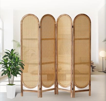 4 Panel Folding Room Divider, Individual Privacy Screen/Backdrop  w/Woven style Panels 66" H x 56.16" W