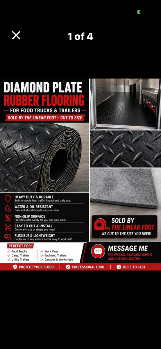 Heavy-Duty Diamond Plate Rubber Flooring for Food Trucks & Trailers - Cut to Size (101" W)