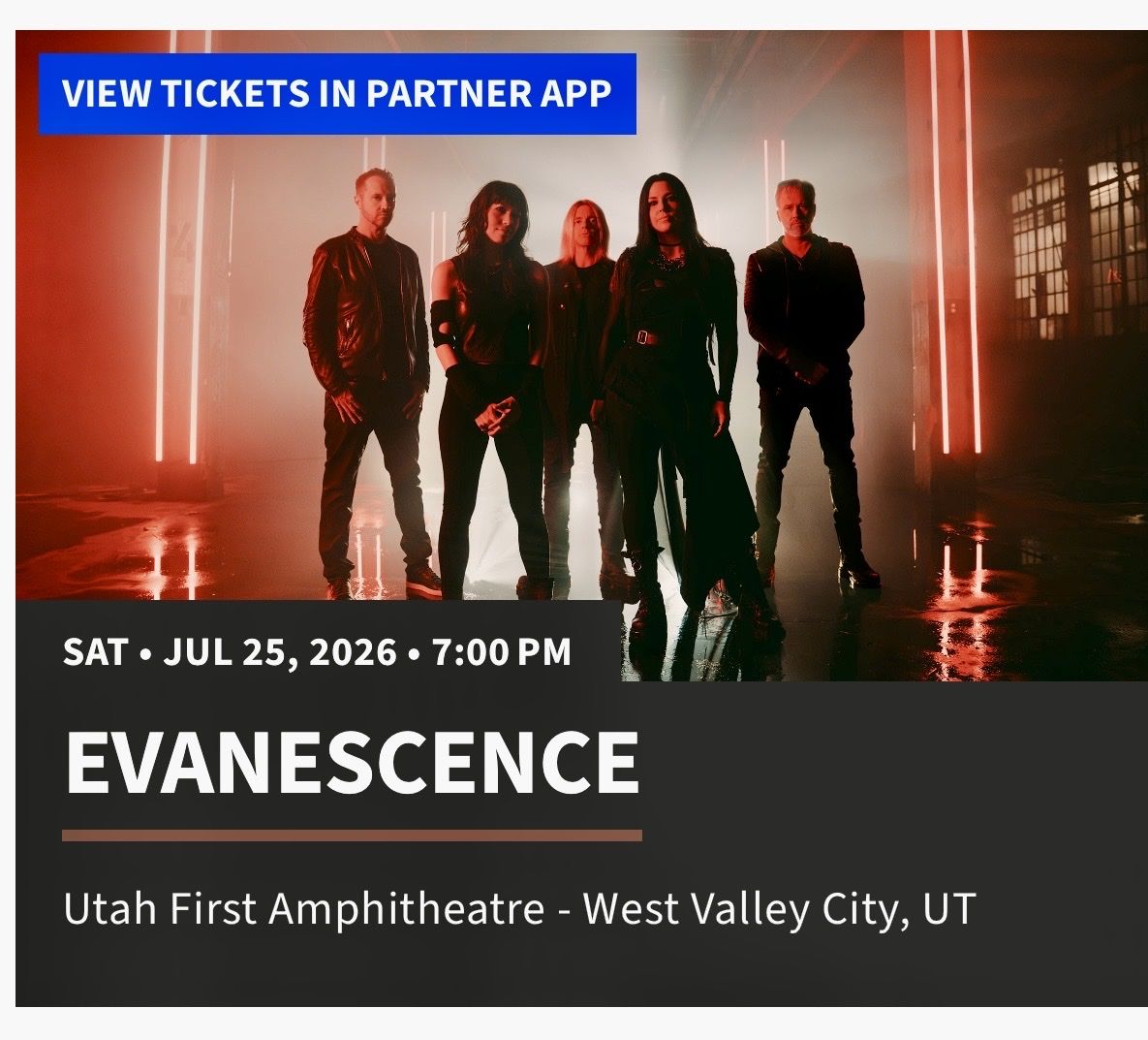 2 EVANESCENCE VIP row A sec.202/Box parking