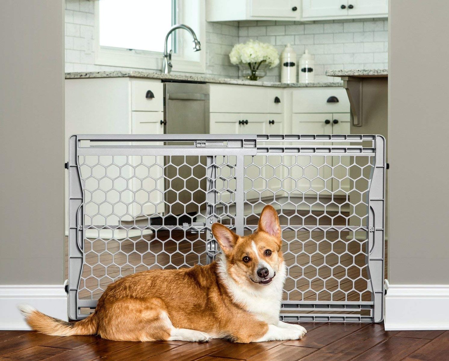 Unbranded Gray Expandable Hexagon Pet Gate - Pressure Mounted, Lightweight & Portable Dog Barrier