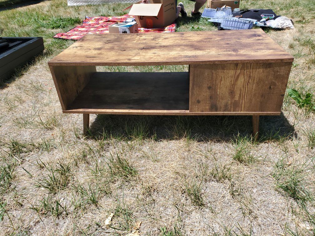 Rustic Wood Coffee Table with Storage Shelf - Modern Style Side End Table