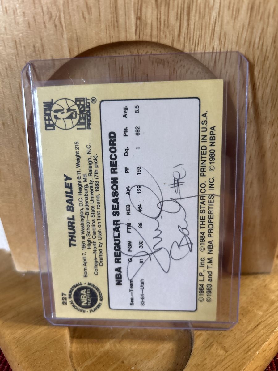 1985 Star '85 Thurl Bailey NBA Basketball Autograph Hand Signed Card #227 Utah Jazz - Official Licensed Yellow Rookie