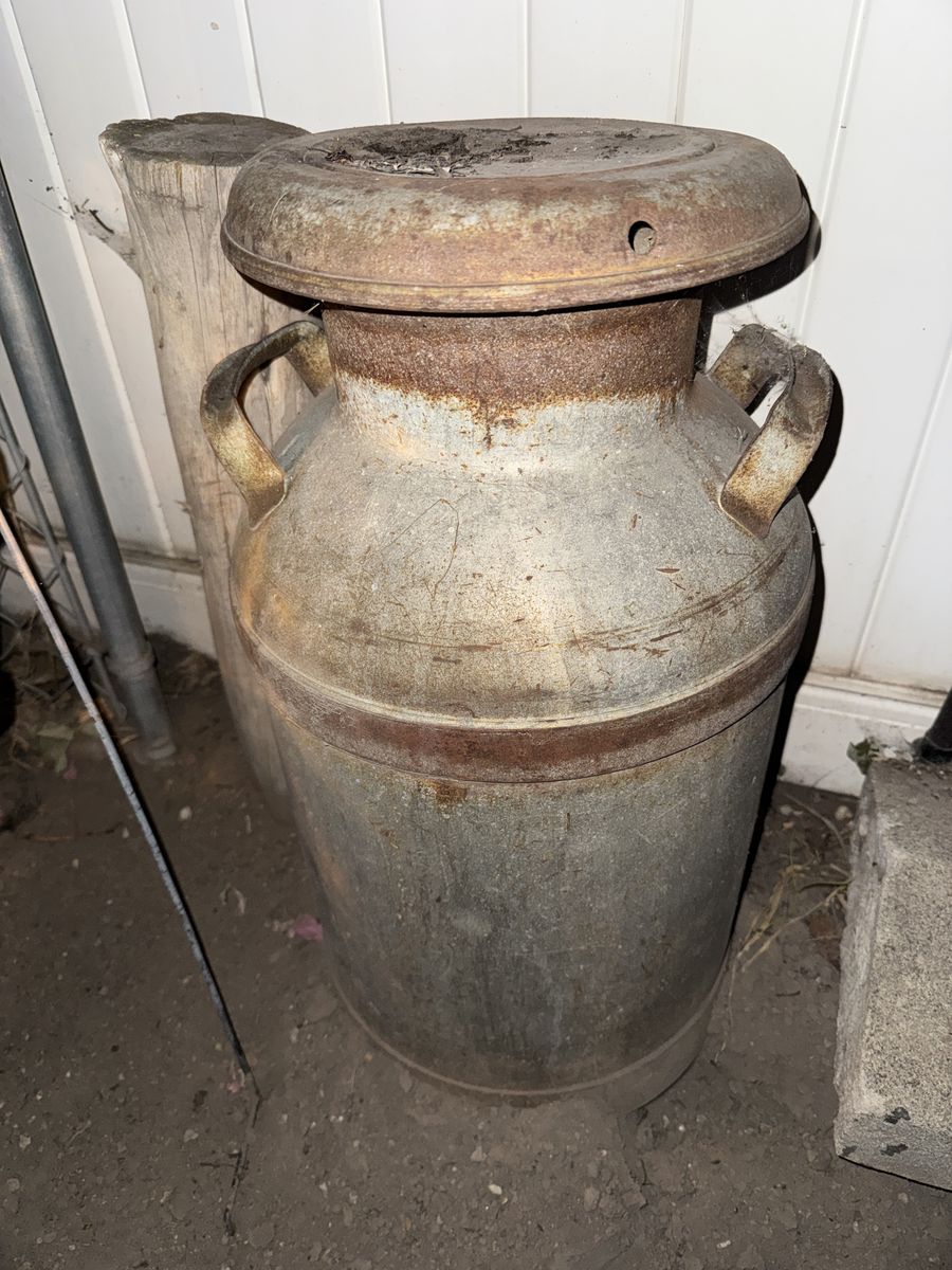 Antique Metal Milk Can with Lid
