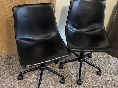 Pair of Black Upholstered Swivel Office Chairs with Casters - Adjustable Height