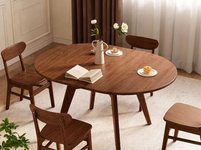 NEW Solid Wood Round Extendable Dining Table, 43″-59″ Expandable Dining Table for 4-8, Oval Extendable Dining Room Table